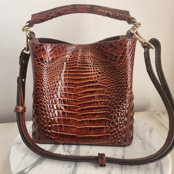 Brahmin Pecan Melbourne Mini Amelia Wallet Shoulder or Handle Top Bucket Bag - Picture 4 of 11
